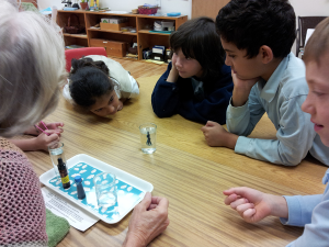 Students observe science experiment